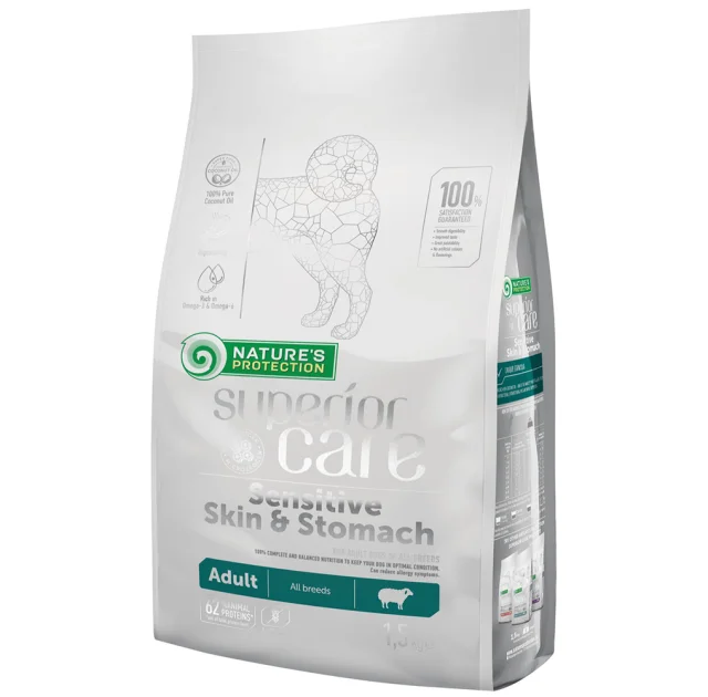 Сухий корм Nature's Protection Sensitive Skin & Stomach Adult для собак з чутливим травленням, 1.5 кг