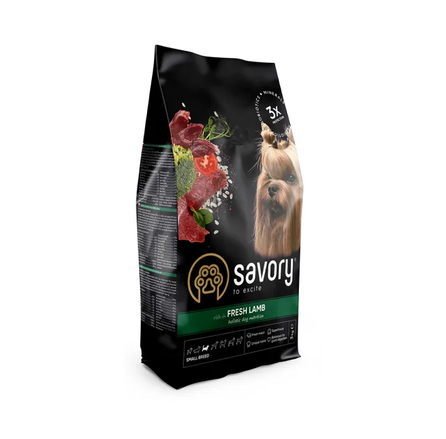 Сухий корм для собак малих порід Savory, зі свіжим м’ясом ягняти, 3 кг