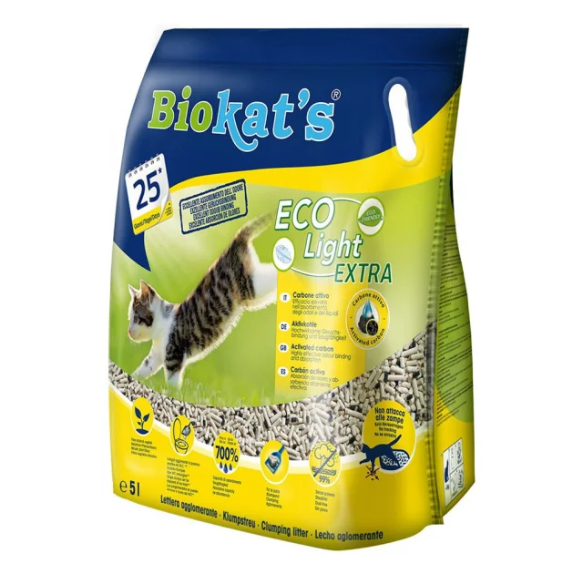 Соевый наполнитель для кошачьего туалета Biokats тоффу Eco Light Extra, с углем, 5л