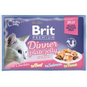 Вологий корм Brit Premium Cat набір паучів, для кішок, обідня тарілка в желе, 4 шт, 85 г