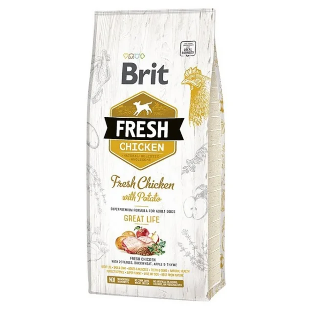 Сухой корм Brit Fresh Chicken/Potato Adult, для взрослых собак, с курицей и картофелем, 12 кг