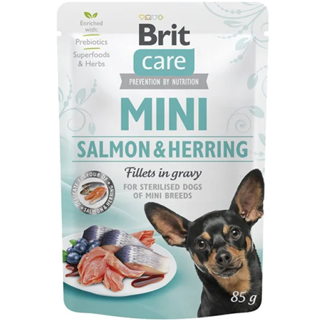 Вологий корм Brit Care Mini pouch, для собак, філе лосося і оселедця в соусі, 85 г