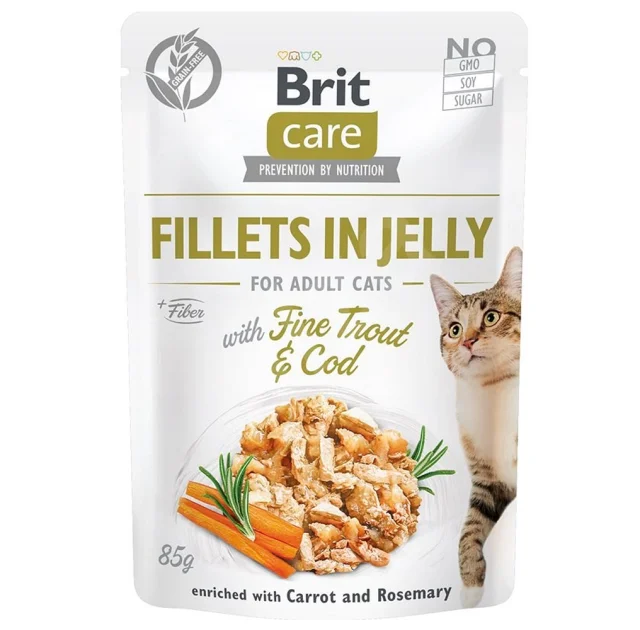Вологий корм Brit Care Cat pouch, для кішок, філе тріски і форелі в желе, 85 г