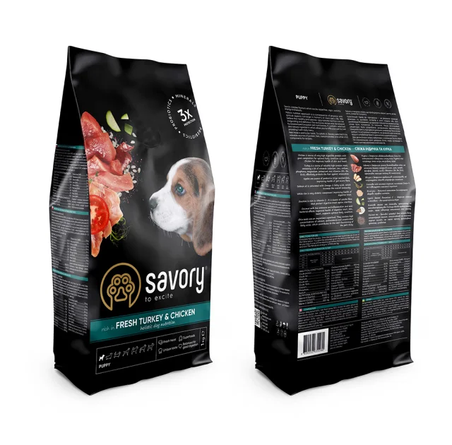 Сухий корм для цуценят Savory, зі свіжим м’ясом індички та куркою, 3 кг