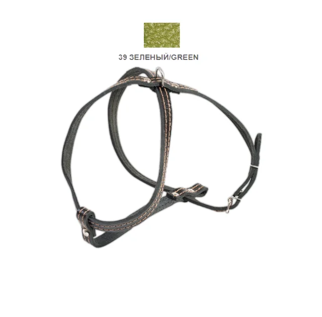 Шлейка Cristel для собак, кожа зенит перламутровая, лакированная, прошитая, 12 мм / 32 см / 38-48 см, зелёный