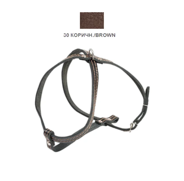 Шлейка Cristel для собак, кожа зенит, прошитая, 12 мм / 32 см / 38-48 см, коричневый