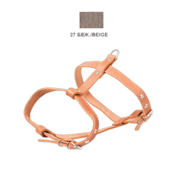Шлейка Cristel для собак, кожа зенит, прошитая, 18 мм / 40-50 см / 50-60 см, бежевый