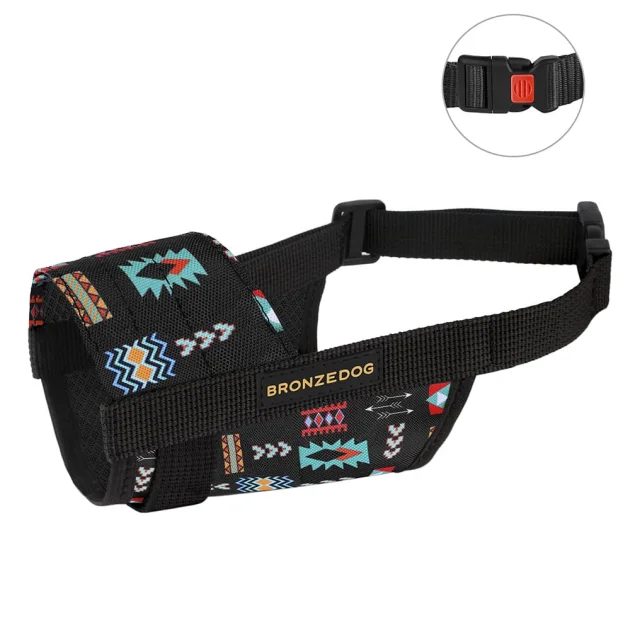 Намордник BronzeDog, для собак, нейлоновый, регулируемый, принт ацтеки,16-19 см