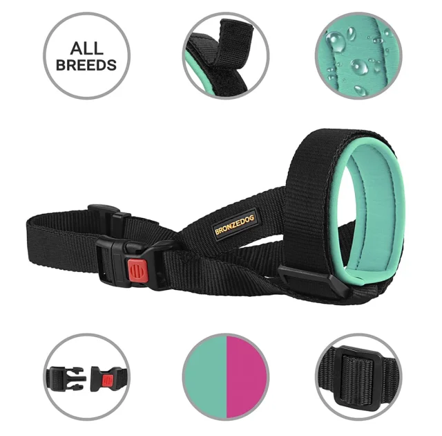 Намордник BronzeDog, для собак, универсальный, неопреновый, бирюзовый, 18-21 см