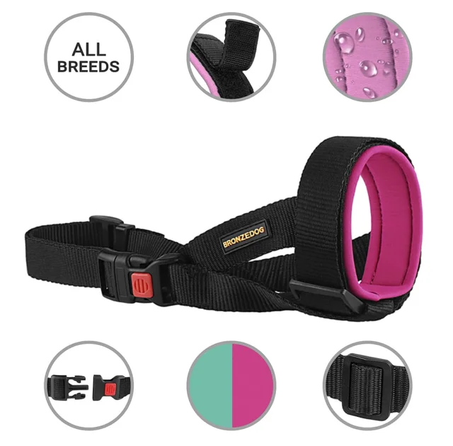 Намордник BronzeDog, для собак, универсальный, неопреновый, розовый, 18-21 см