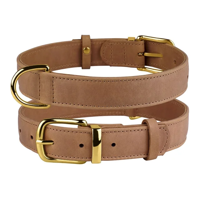 Ошейник BronzeDog Crazy, для собак, кожаный, светло-коричневый, 30-39×2 см