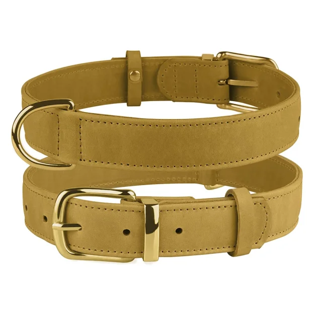 Ошейник BronzeDog Crazy, для собак, кожаный, горчичный, 46-60×3 см