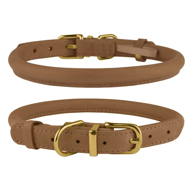 Нашийник BronzeDog Premium Crazy, для собак, шкіряний, світло-коричневий, 38-48×1.1 см