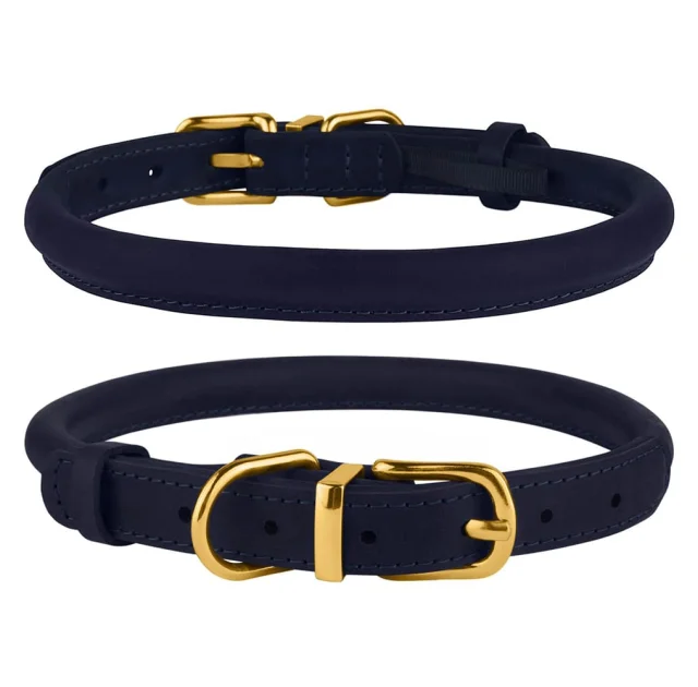 Нашийник BronzeDog Premium Crazy, для собак, шкіряний, темно-синій, 43-53×1.1 см
