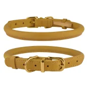 Нашийник BronzeDog Premium Crazy, для собак і котів, шкіряний, гірчичний, 23-33×0.7 см