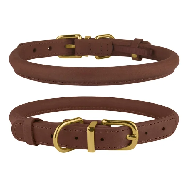 Нашийник BronzeDog Premium Crazy, для собак і котів, шкіряний, коньяк, 23-33×0.7 см