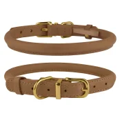 Нашийник BronzeDog Premium Crazy, для собак і котів, шкіряний, світло-коричневий, 23-33×0.7 см