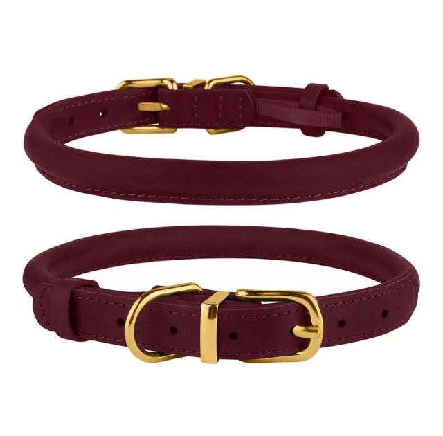 Нашийник BronzeDog Premium Crazy, для собак, шкіряний, бордовий, 30-40×0.9 см
