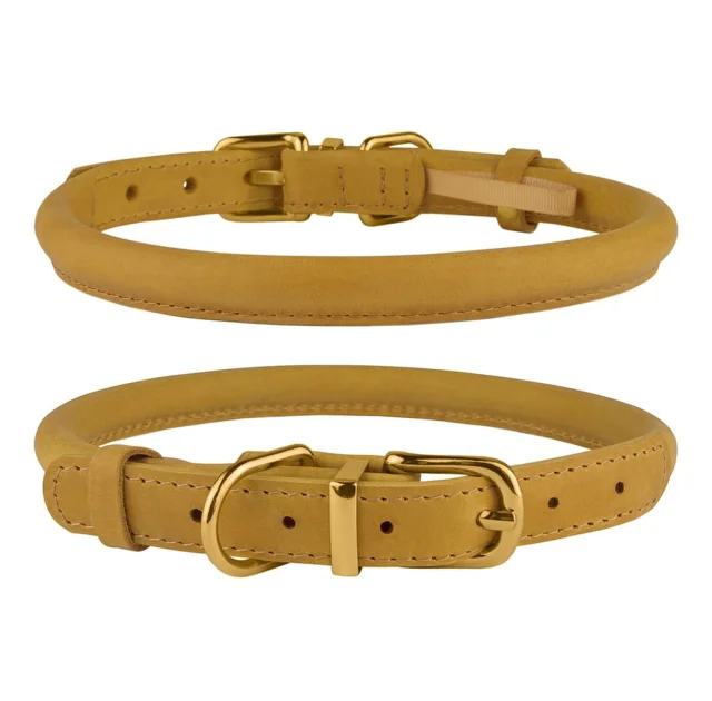 Нашийник BronzeDog Premium Crazy, для собак, шкіряний, гірчичний, 30-40×0.9 см