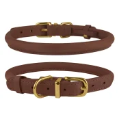 Нашийник BronzeDog Premium Crazy, для собак, шкіряний, коньяк, 30-40×0.9 см
