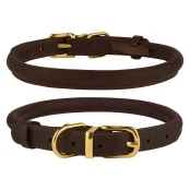 Нашийник BronzeDog Premium Crazy, для собак, шкіряний, темно-коричневий, 30-40×0.9 см