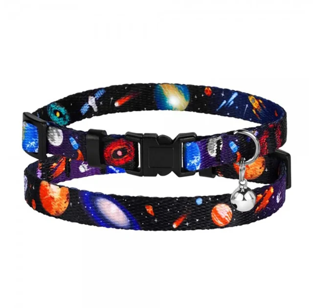 Нашийник BronzeDog Urban Cosmos, для котів, нейлоновий, дзвіночок, чорний, 18-28×1 см