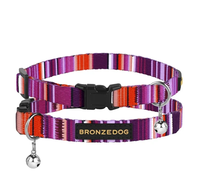 Нашийник BronzeDog Urban West, для котів, нейлоновий, дзвіночок, фіолетовий, 18-28×1 см