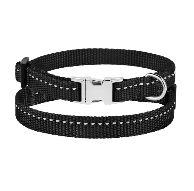 Нашийник BronzeDog Active, для собак і котів, нейлоновий, фастекс хром, чорний, 18-28×1 см