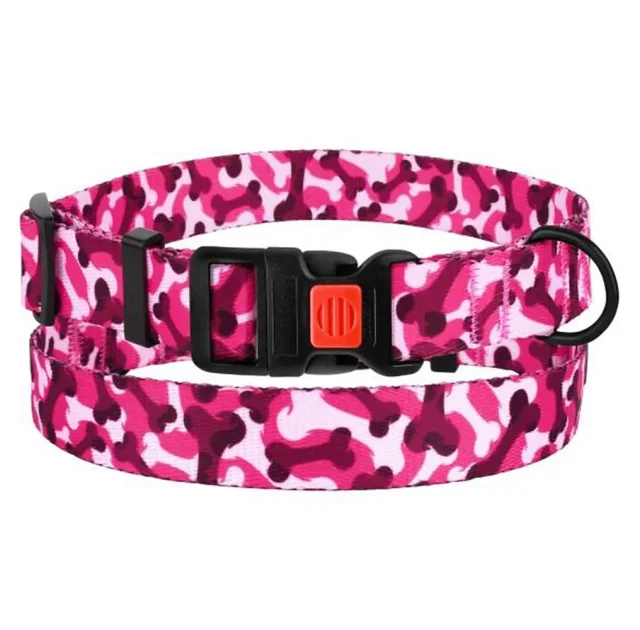 Нашийник BronzeDog Urban Camo, для собак, нейлоновий, фастекс пластик, принт кістка, рожевий, 30-40×2 см
