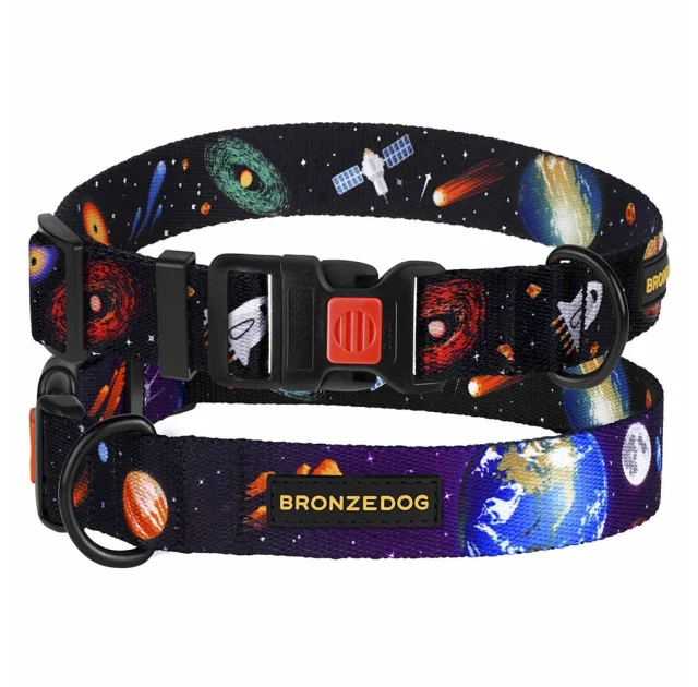 Нашийник BronzeDog Urban Cosmos, для собак, нейлоновий, фастекс пластиковий, чорний, 43-66×2.5 см