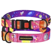 Нашийник BronzeDog Urban Cosmos, для собак, нейлоновий, фастекс пластиковий, рожевий, 43-66×2.5 см