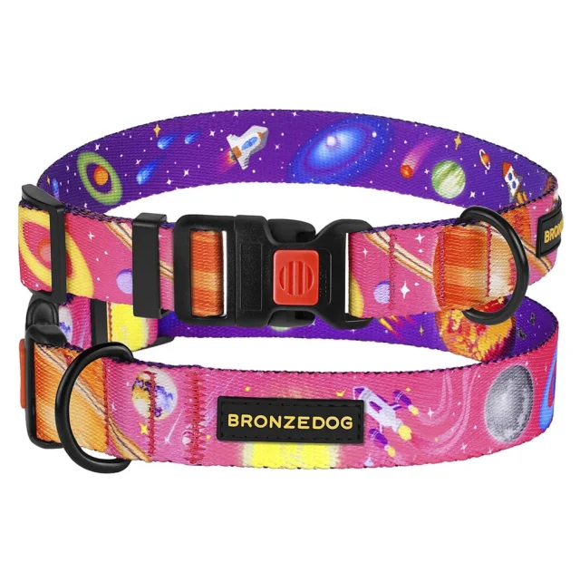 Нашийник BronzeDog Urban Cosmos, для собак, нейлоновий, фастекс пластиковий, рожевий, 43-66×2.5 см