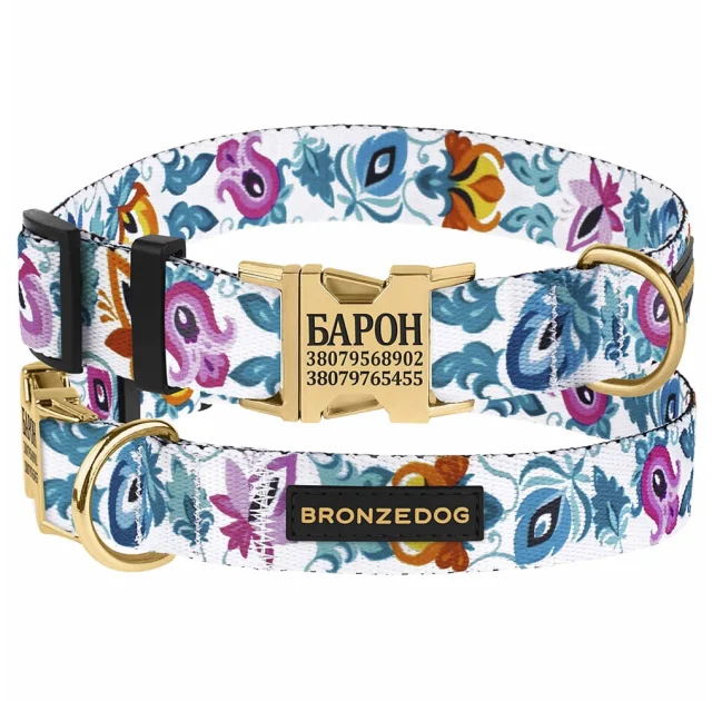 Нашийник BronzeDog Urban Folk, для собак, нейлоновий, фастекс металевий, білий, 30-40×2 см
