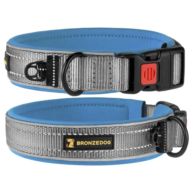 Нашийник BronzeDog Sport, для собак, неопрен, фастекс пластик, сіро-блакитний, 36-43×2 см