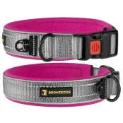 Нашийник BronzeDog Sport, для собак, неопрен, фастекс пластик, сіро-рожевий, 43-51×2.5 см