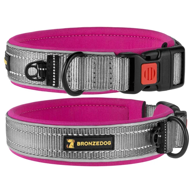 Нашийник BronzeDog Sport, для собак, неопрен, фастекс пластик, сіро-рожевий, 51-59×2.5 см