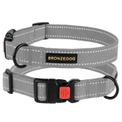 Нашийник BronzeDog Cotton, для собак, брезент, світловідбиваючий, фастекс пластик, сірий, 25-33×1.6 см