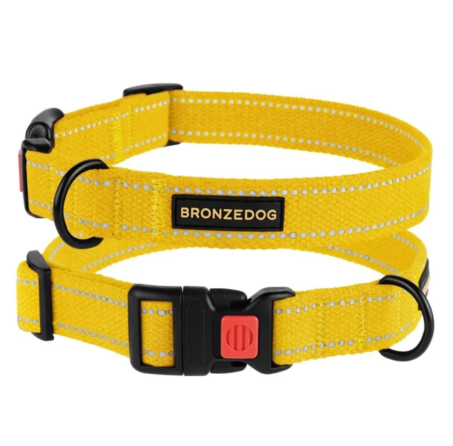 Нашийник BronzeDog Cotton, для собак, брезент, світловідбиваючий, фастекс пластик, жовтий, 30-40×2 см