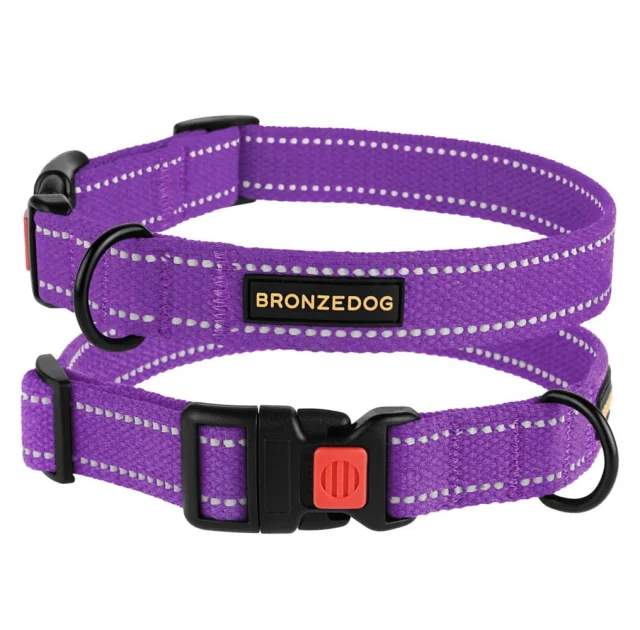 Нашийник BronzeDog Cotton, для собак, брезент, світловідбиваючий, фастекс пластик, фіолетовий, 30-40×2 см