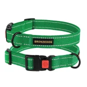 Нашийник BronzeDog Cotton, для собак, брезент, світловідбиваючий, фастекс пластик, смарагдовий, 35-53×2.5 см
