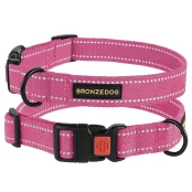 Нашийник BronzeDog Cotton, для собак, брезент, світловідбиваючий, фастекс пластик, рожевий, 35-53×2.5 см