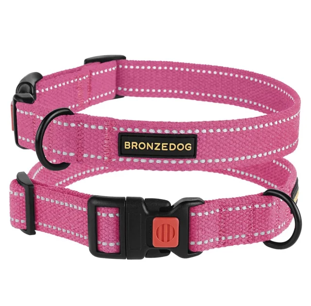 Нашийник BronzeDog Cotton, для собак, брезент, світловідбиваючий, фастекс пластик, рожевий, 35-53×2.5 см