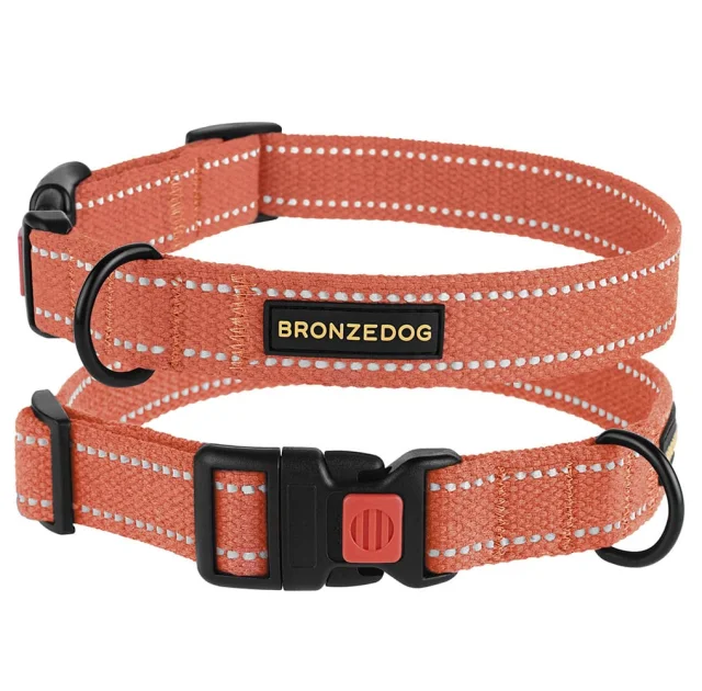 Нашийник BronzeDog Cotton, для собак, брезент, світловідбиваючий, фастекс пластик, помаранчевий, 25-33×1.6 см