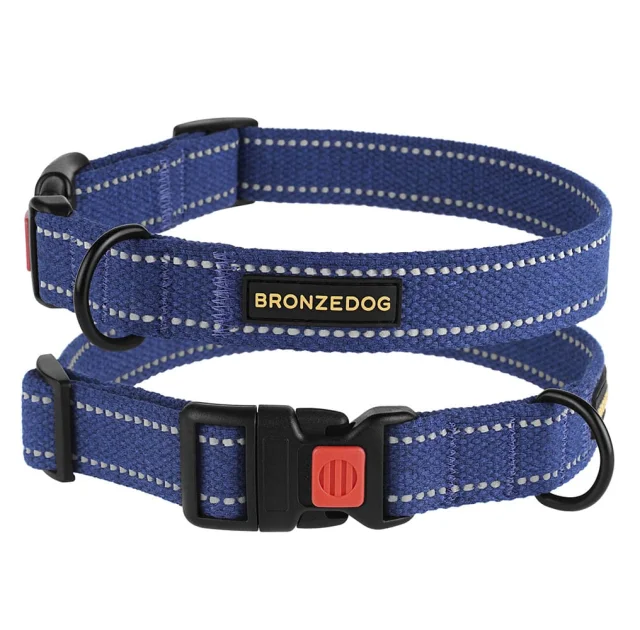 Ошейник BronzeDog Cotton, для собак, брезент, светоотражающий, фастекс пластик, синий, 25-33×1.6 см