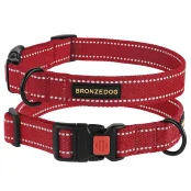 Нашийник BronzeDog Cotton, для собак, брезент, світловідбиваючий, фастекс пластик, червоний, 25-33×1.6 см