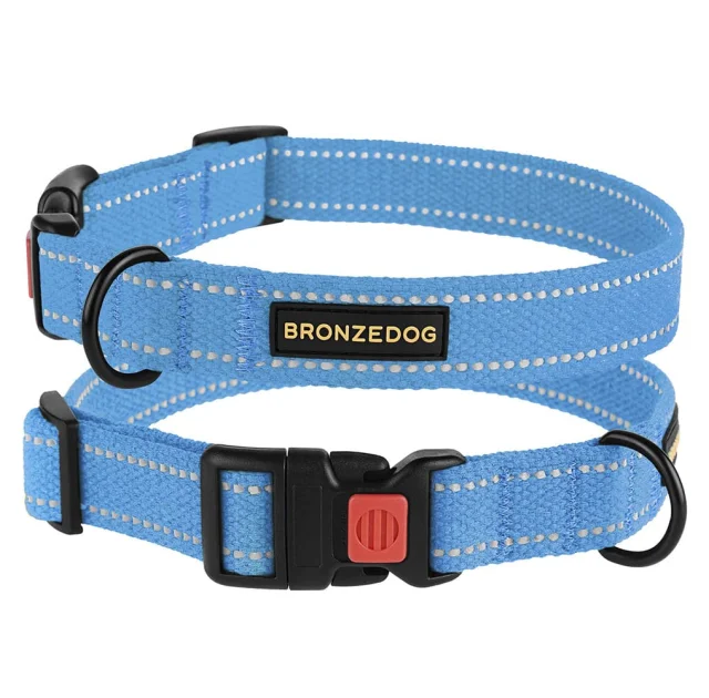 Нашийник BronzeDog Cotton, для собак, брезент, світловідбиваючий, фастекс пластик, блакитний, 30-40×2 см
