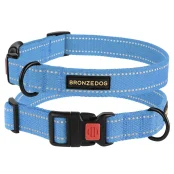 Нашийник BronzeDog Cotton, для собак, брезент, світловідбиваючий, фастекс пластик, блакитний, 43-66×2.5 см