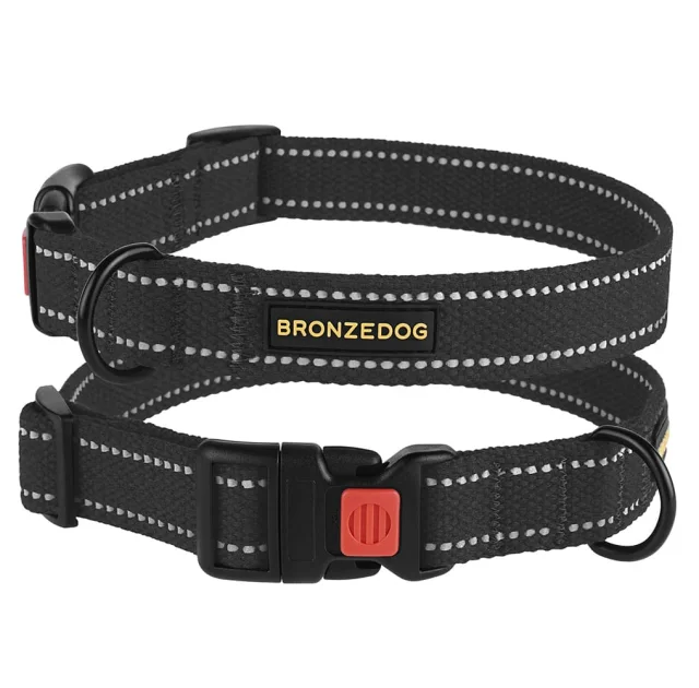 Ошейник BronzeDog Cotton, для собак, брезент, светоотражающий, фастекс пластик, графит, 43-66×2.5 см