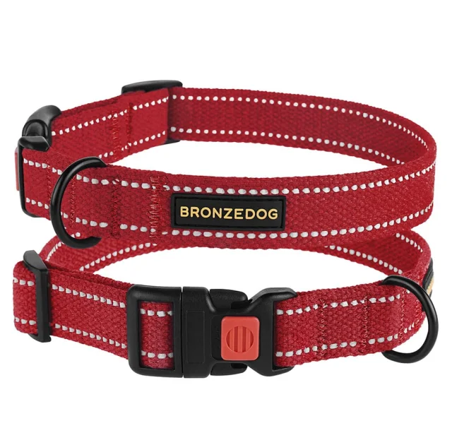 Нашийник BronzeDog Cotton, для собак, брезент, світловідбиваючий, фастекс пластик, червоний, 43-66×2.5 см