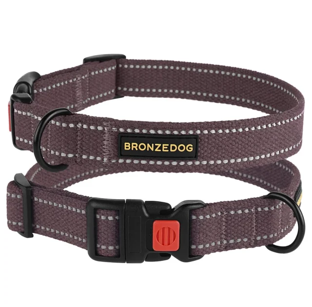 Нашийник BronzeDog Cotton, для собак, брезент, світловідбиваючий, фастекс пластик, черрі, 43-66×2.5 см